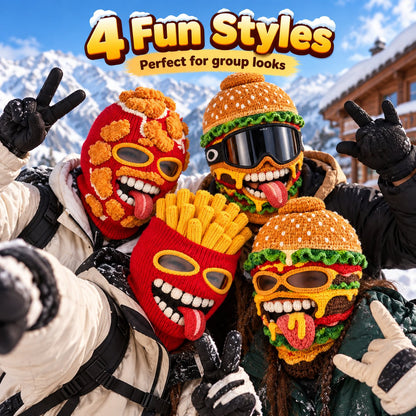 Novelty Food Print Knit Face Cover, Cozy Winter Headgear for Snow Sports & Costume Events