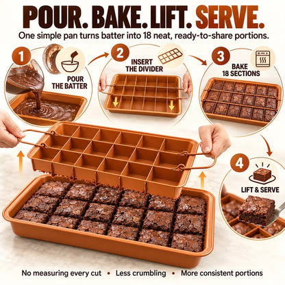 🔥HOT SALE🔥🍫 18-Section Removable Divider Brownie Pan – Thickened Carbon Steel Nonstick Baking Tray with Loose Bottom