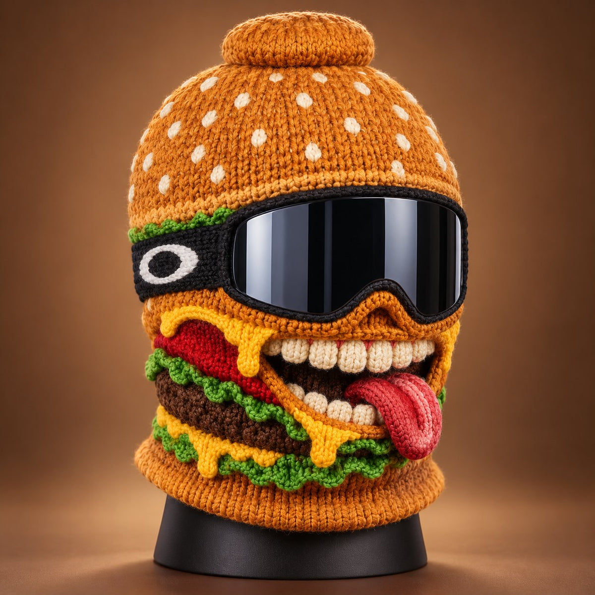 Novelty Food Print Knit Face Cover, Cozy Winter Headgear for Snow Sports & Costume Events