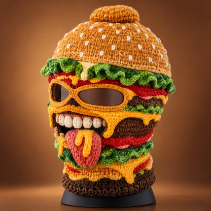 Novelty Food Print Knit Face Cover, Cozy Winter Headgear for Snow Sports & Costume Events
