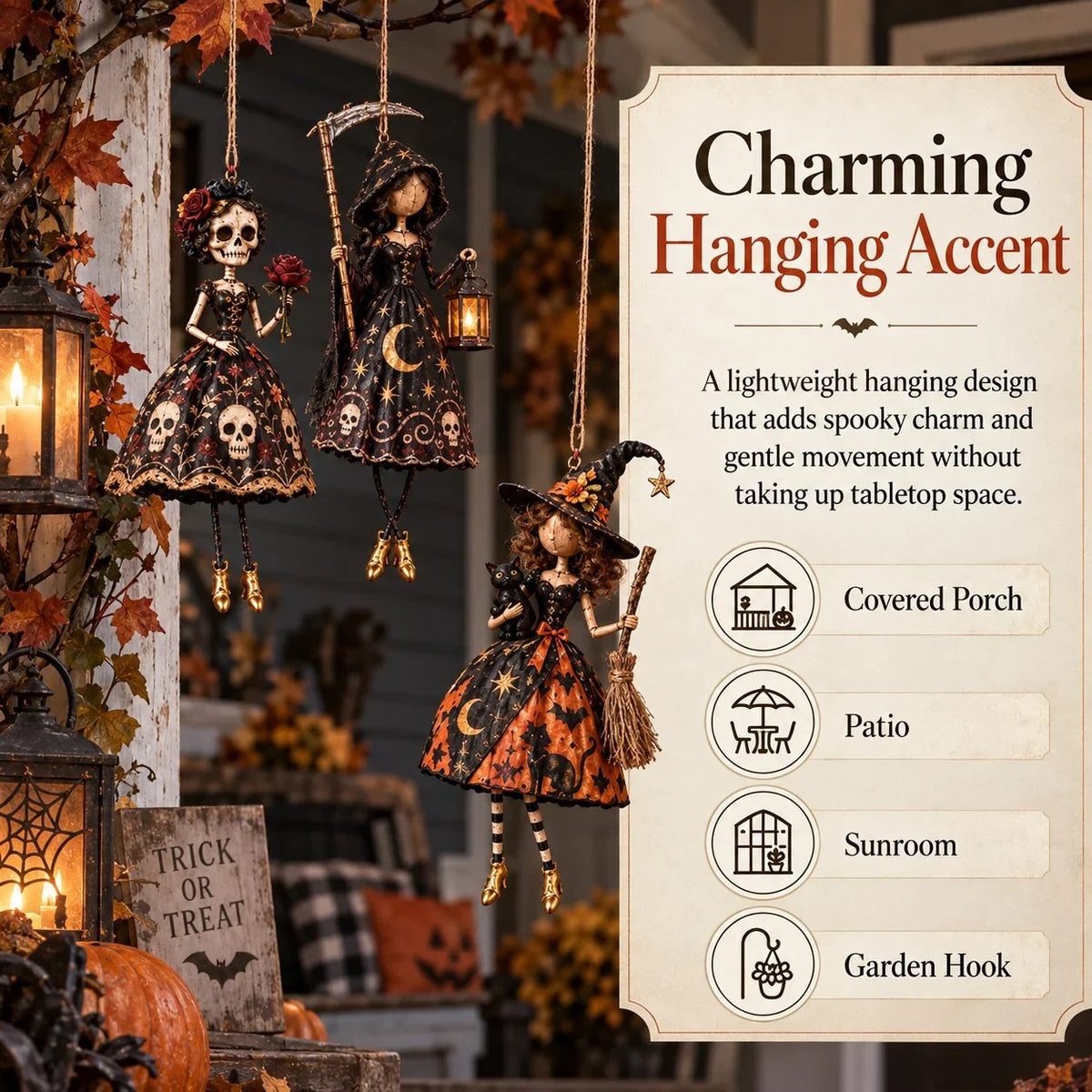 🎃 Midnight Ladies – Gothic Halloween Hanging Decor, Dark Spooky Wall Ornament