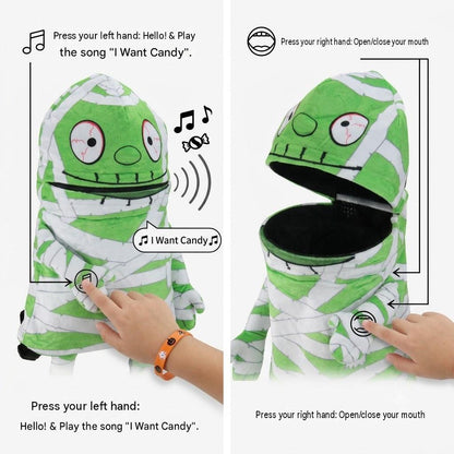 🧟 Interactive Singing Mummy Plush Kids Backpack | Halloween Trick-or-Treat Candy Bag
