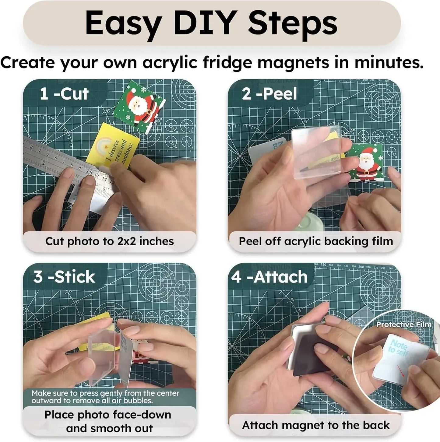 🎞✂10 Pack  2" x 2" Clear Acrylic DIY Fridge Magnet Set with Adhesive Backing – Square Magnetic Photo Frames with Stunning 3D Effect 💕