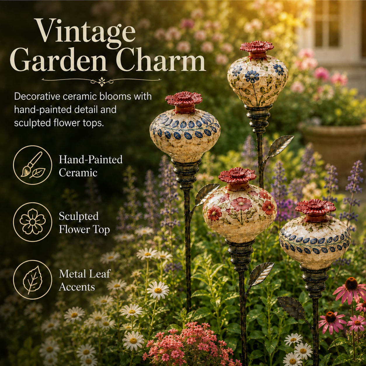 Vintage botanical ceramic hummingbird feeder designs