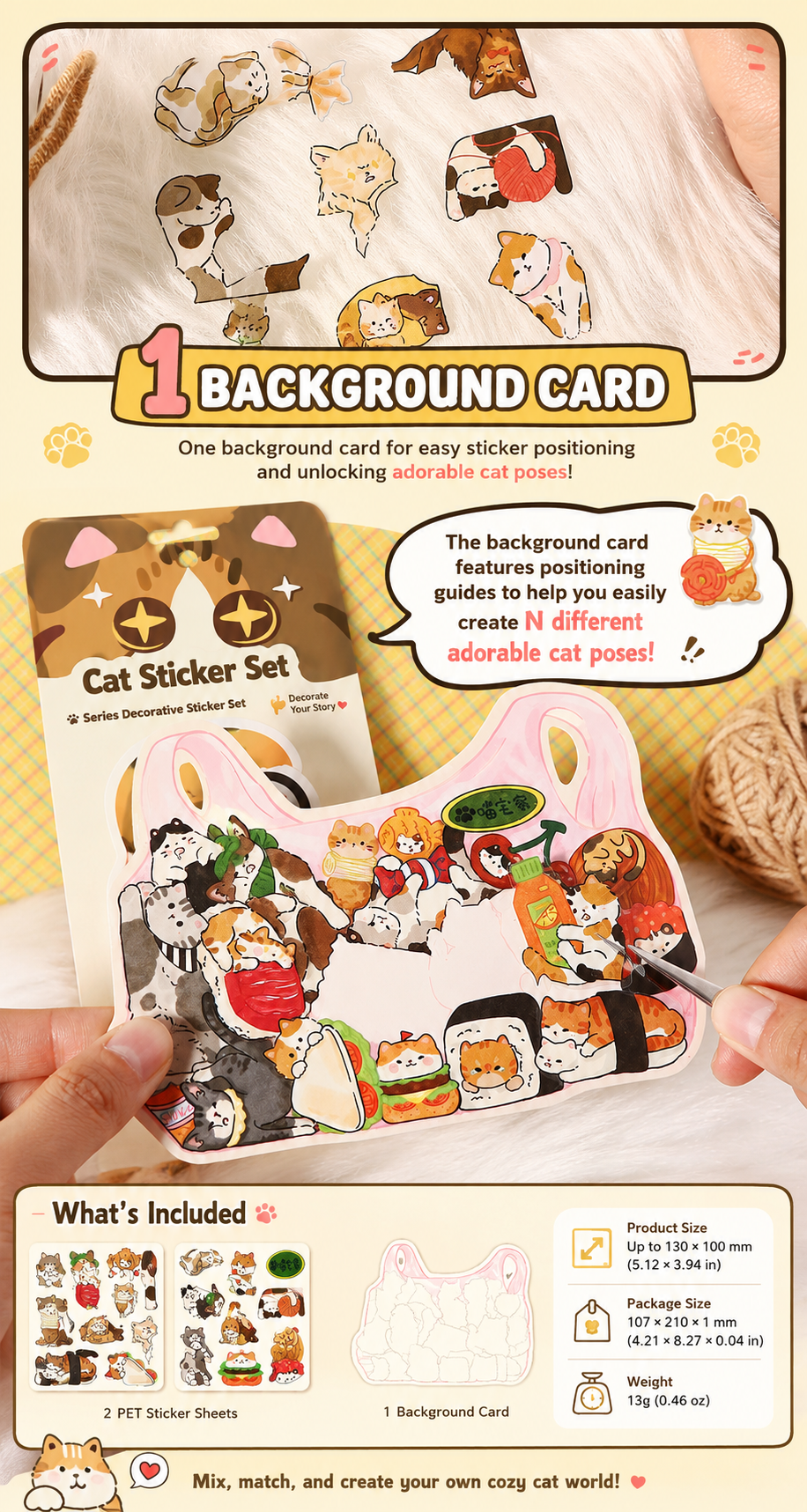 🐱 Cat Can Head Cute Cat PET Sticker Set, Kawaii Puzzle Decorative Stickers for Journal &amp; Scrapbook