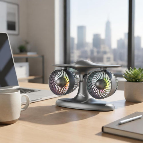 Desktop TwinFan - Compact Double Turbine Desk Fan with RGB Ambient Light for Office & Study