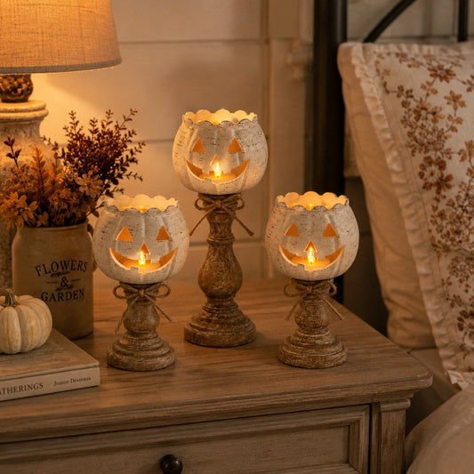 ✨Rustic White Pumpkin Tealight Candle Holder Set of 3