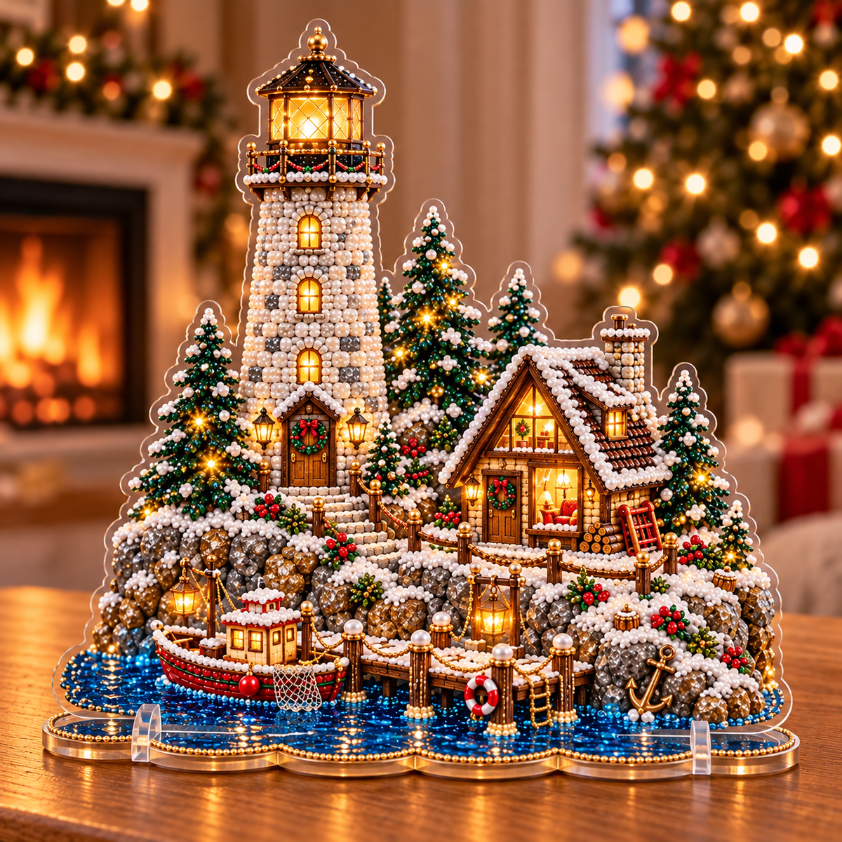 🎄 Christmas Lighthouse Village – DIY Sparkling Diamond 2D Art Decoration Kit