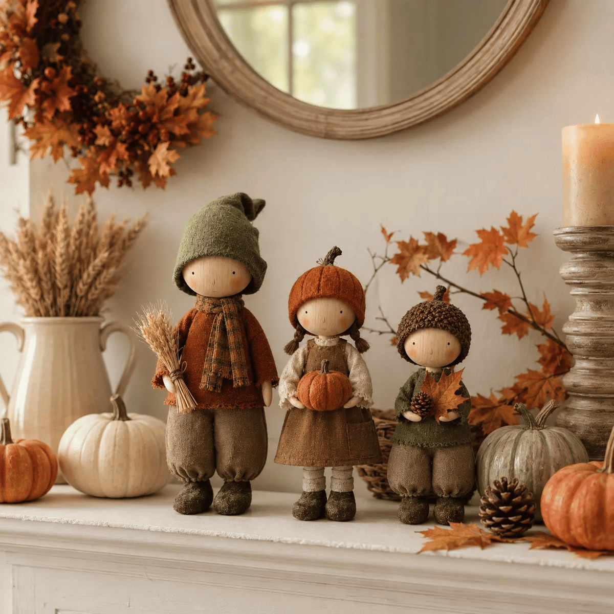 🍁3er-Set rustikale Herbst-Erntepuppen