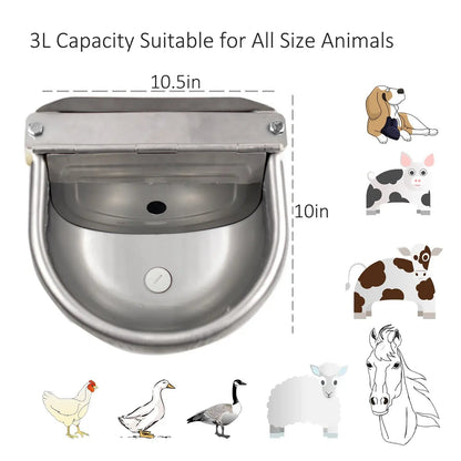Automatic Dog Gravity Water Feeder Kit | 304 Stainless Steel Animal Water Bowl with Float Valve & Braided Hose