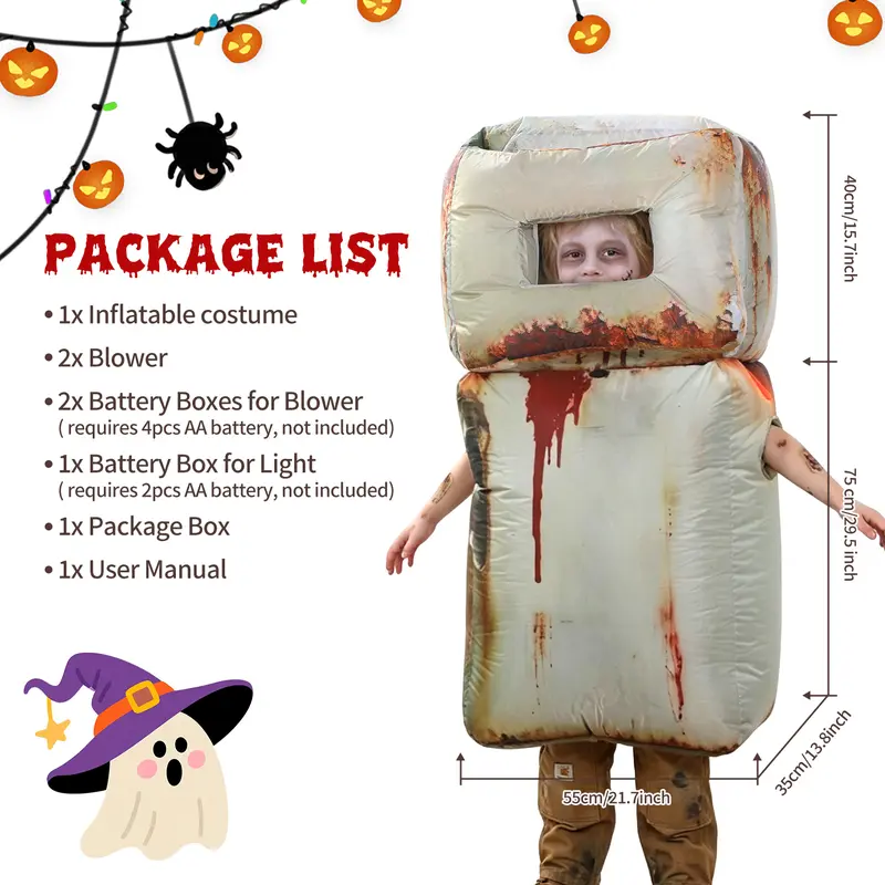 Kids Scary Halloween Inflatable Refrigerator Costume with LED Lights