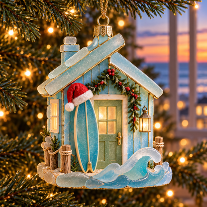 🌊 2026 Coastal Christmas Cottage Ornaments – Set of 6 Beach House Holiday Keepsakes
