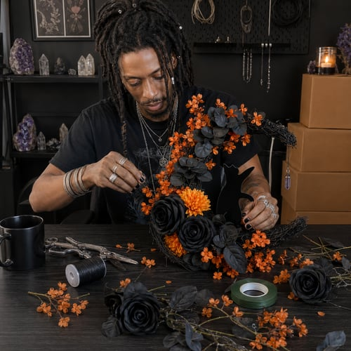 🌹Handmade Halloween Cat Wreath