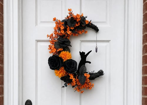 🌹Handmade Halloween Cat Wreath