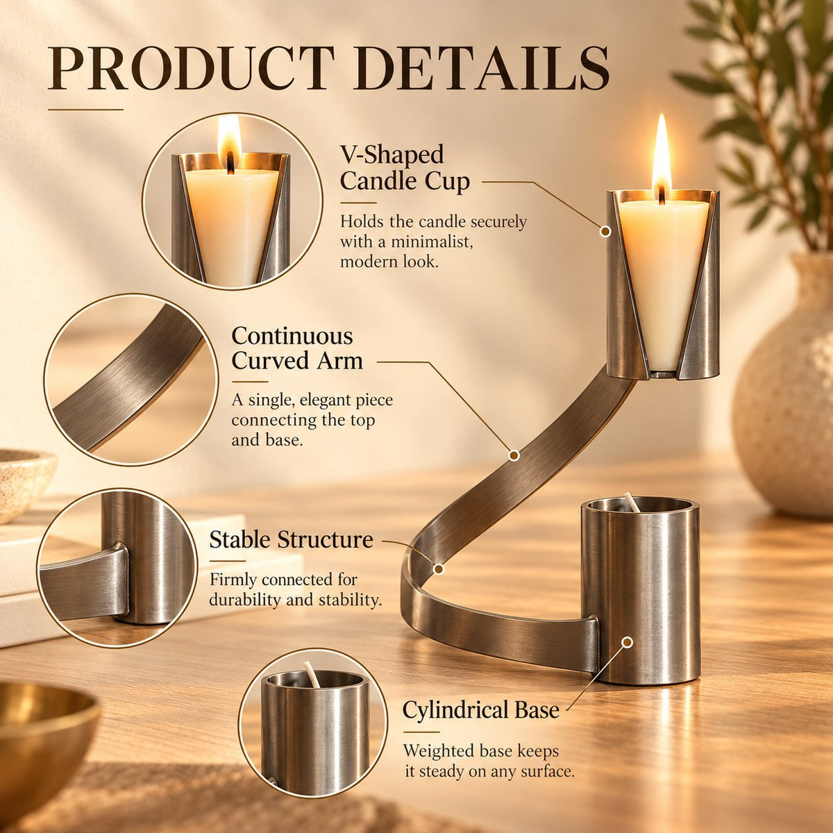 🕯️✨ Modern Curved Metal Candle Holder — Sculptural Design With A Warm Ambient Glow