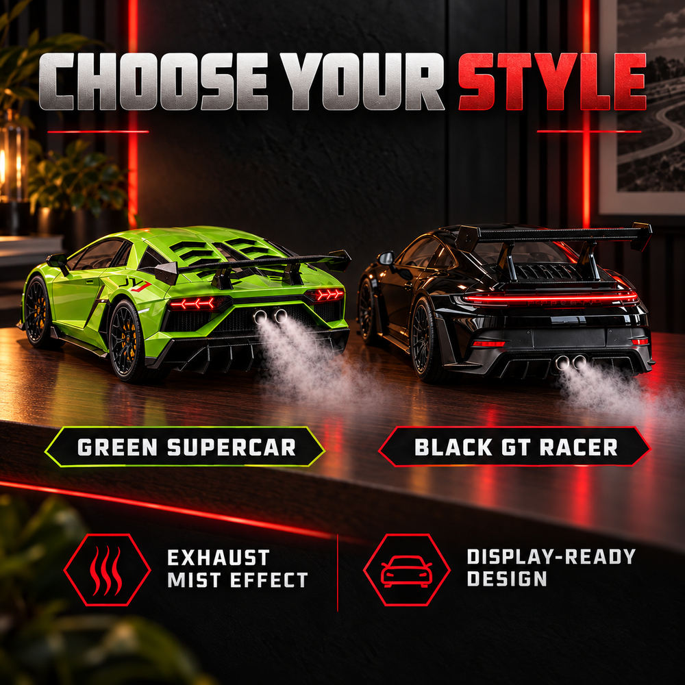 Green supercar and black GT racer model style options