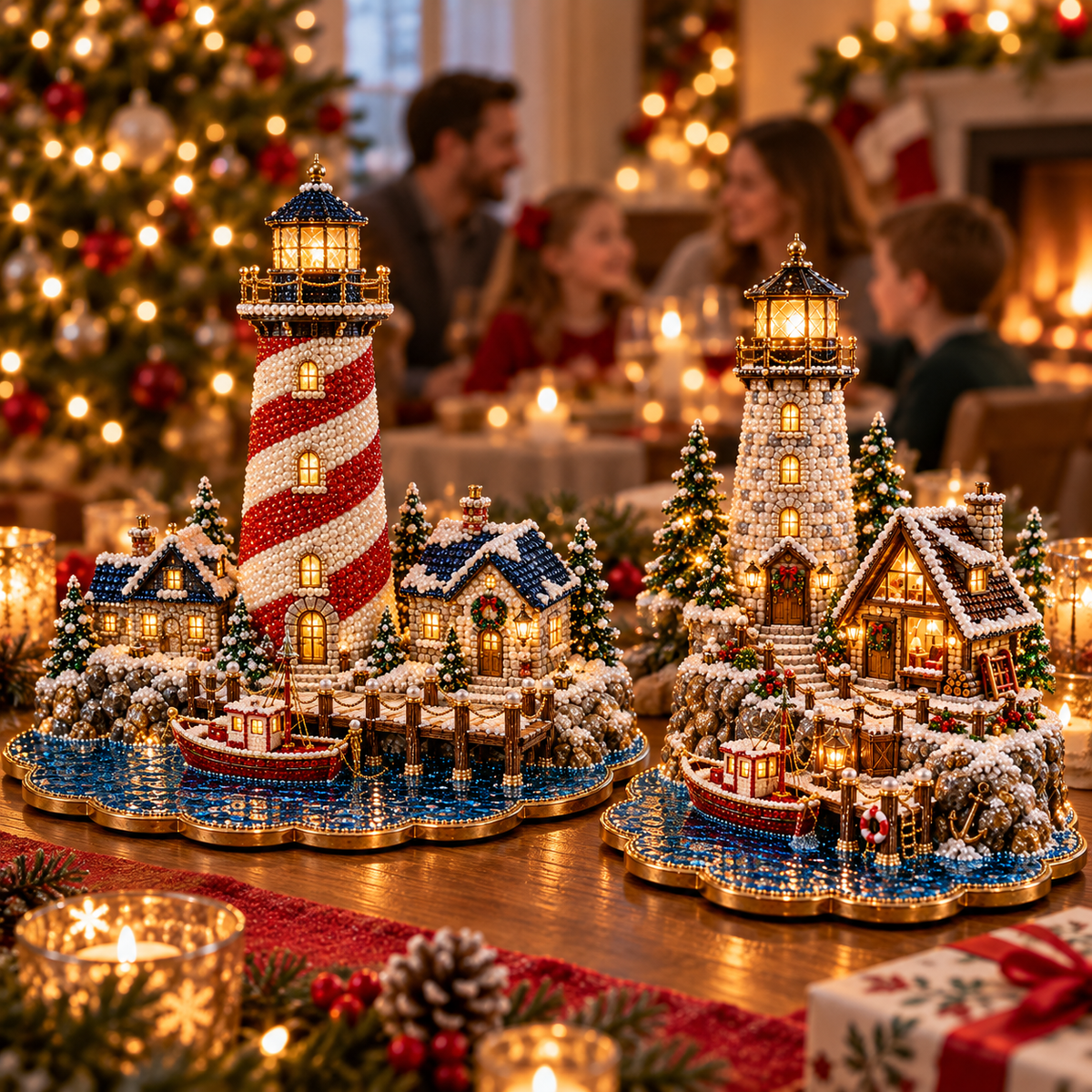 🎄 Christmas Lighthouse Village – DIY Sparkling Diamond 2D Art Decoration Kit