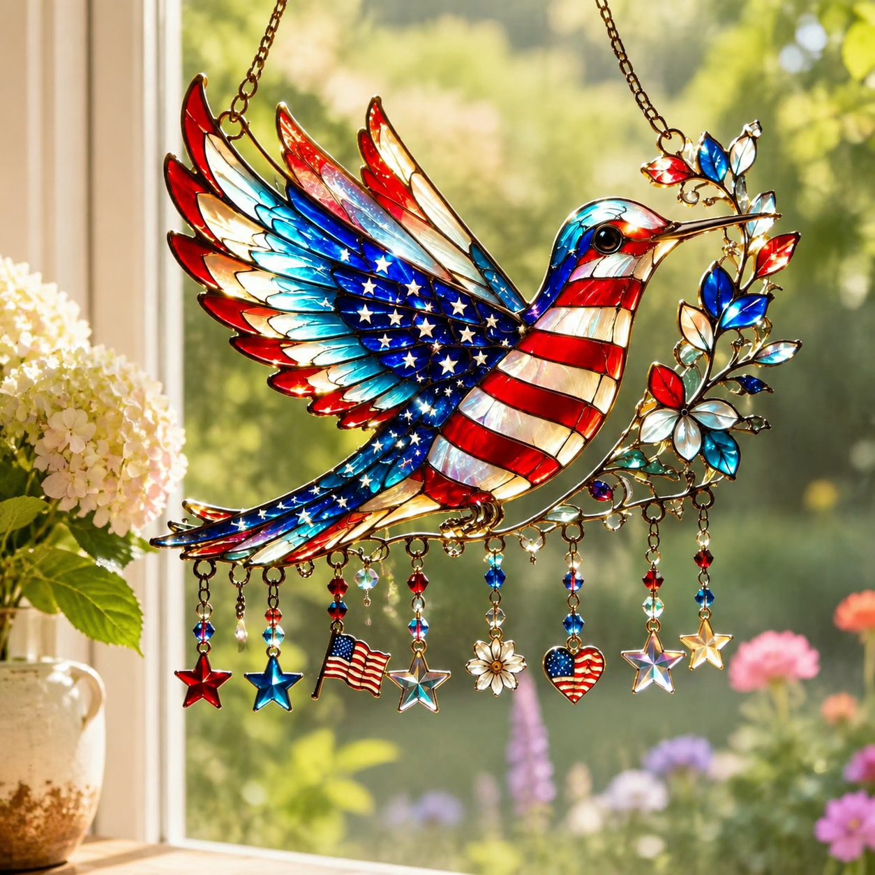 💝250th Anniversary Gift🎁Charm Patriotic Hummingbird - Acrylic Window Hanging Suncatcher🐦