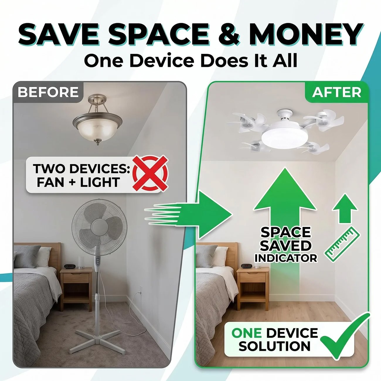🌬️ SUMMER SALE 50% OFF 💡No-Wiring Ceiling Fan Light with Remote Control
