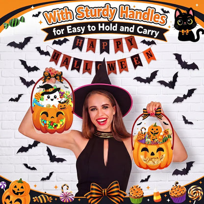 24/50 Pcs Halloween Goodie Bags Plastic Candy Bag Trick or Treat Bags with Cauldron Skeleton black Cat Skull Pumpkin Design,Treat Bags for Student Teacher Colleagues Neighbors,Classroom Snack Storage for Halloween Birthday Party Favor Supplies