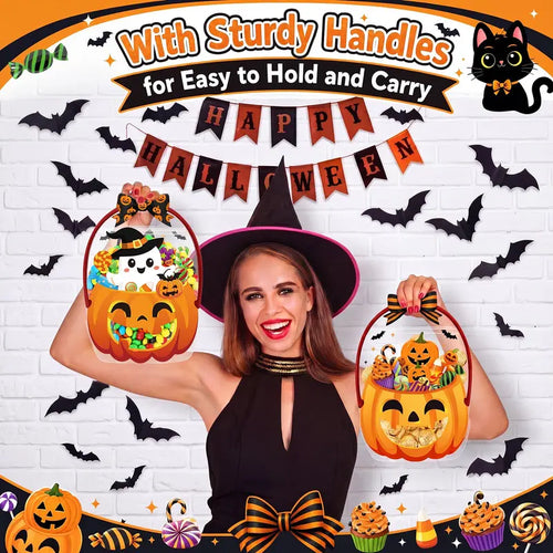 24/50 Pcs Halloween Goodie Bags Plastic Candy Bag Trick or Treat Bags with Cauldron Skeleton black Cat Skull Pumpkin Design,Treat Bags for Student Teacher Colleagues Neighbors,Classroom Snack Storage for Halloween Birthday Party Favor Supplies