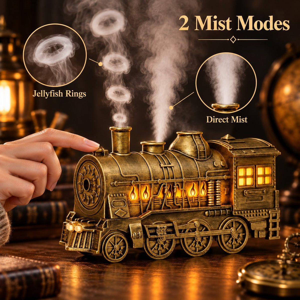 Vintage Steam Train Aromatherapy Diffuser with Simulated Flame Light Decor