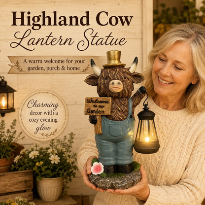🐮Handcrafted Highland Cow Solar Garden Lantern Statue