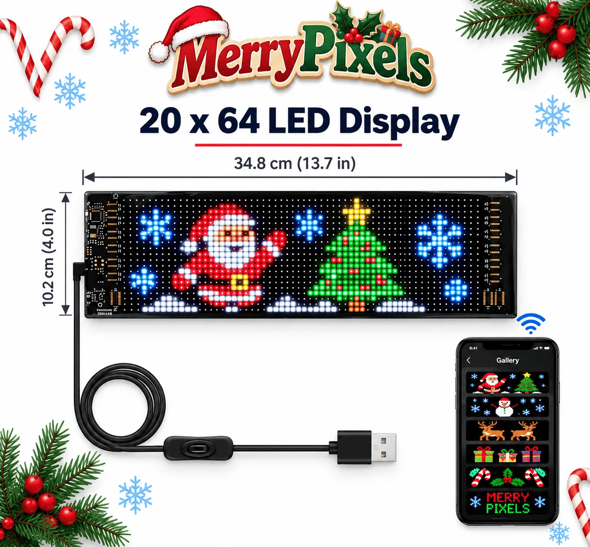 Christmas LED Pixel Window Display | App Controlled Animated Holiday Light for Car & Home Decor