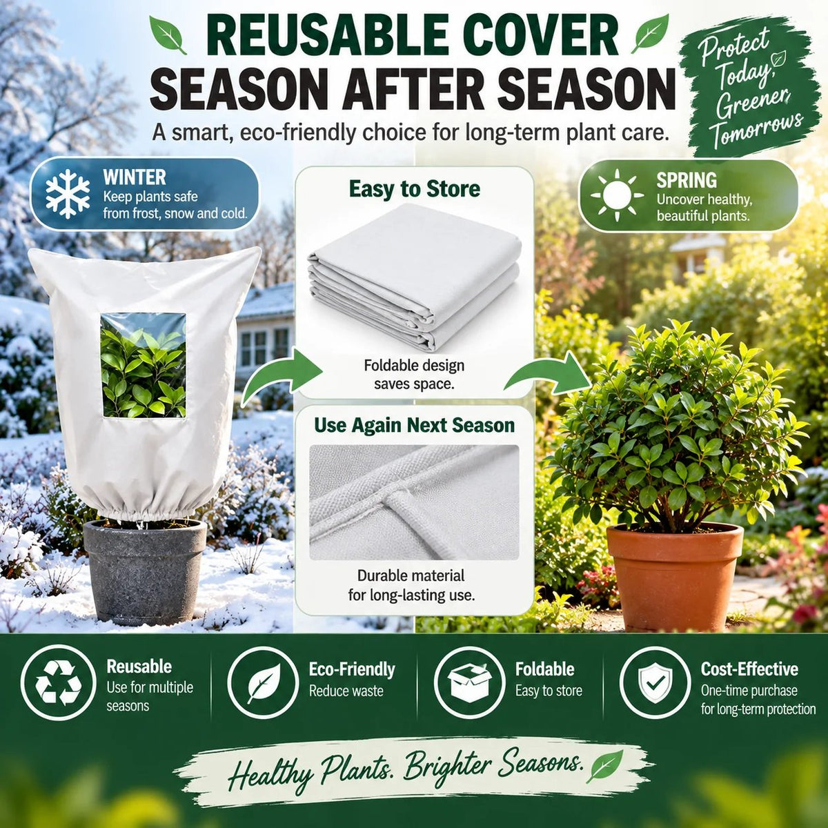🌿 WINTER GARDEN ESSENTIAL | Plant Frost Protection Cover –Breathable Reusable Cover for Shrubs, Pots & Young Trees