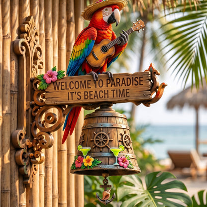 🔥Last Day 49% OFF Sola🔥-🐠 "Parrot Head Paradise Welcome to Paradise" Tropical Wall Bell