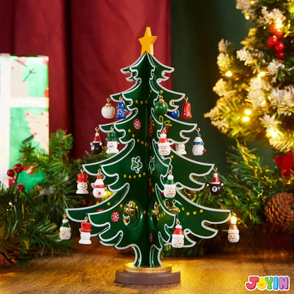 2026 Christmas Advent Calendar - Mini Wooden Christmas Tree Set with 30 Ornaments