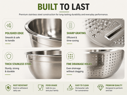 🎁3-in-1 Stainless Steel Grater Bowl & Colander Set