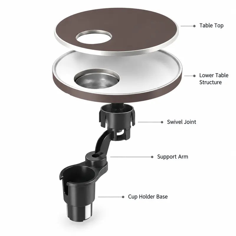 🚗 360° Swivel Car Cup Holder Tray – Adjustable Food & Drink Table