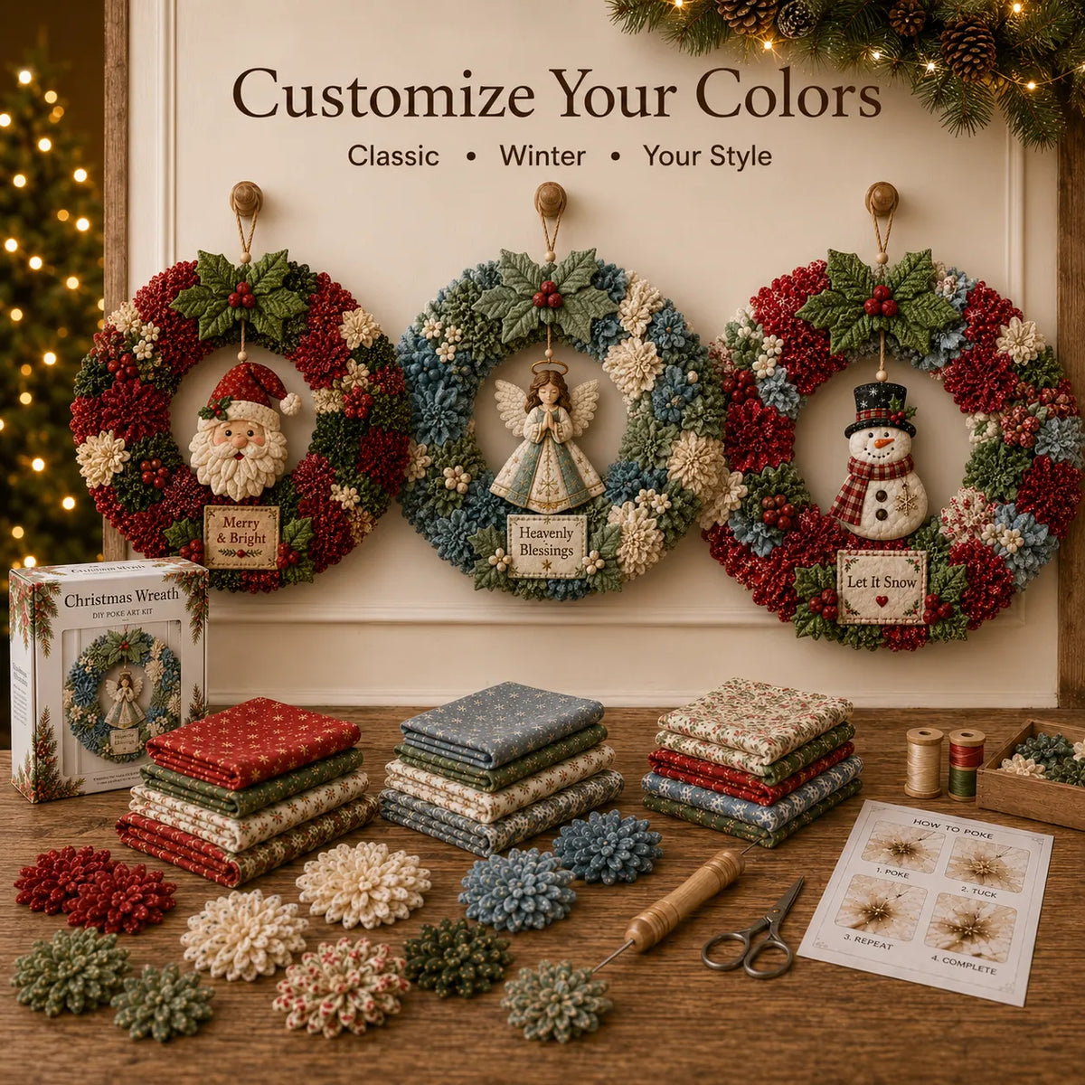 🎄 LAST DAY 50% OFF ✨ Make A Christmas Wreath You'll Be Proud To Display ❤️ 3D Fabric Poke DIY Kit With Tutorial & Guide Included