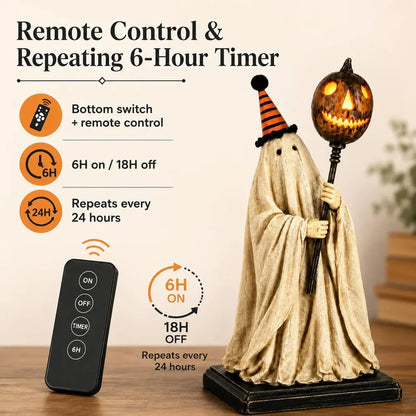 🏆Summerween Sale 48% OFF 👻🎃 Lighted Vintage Ghost Figurine with Glowing Pumpkin Staff