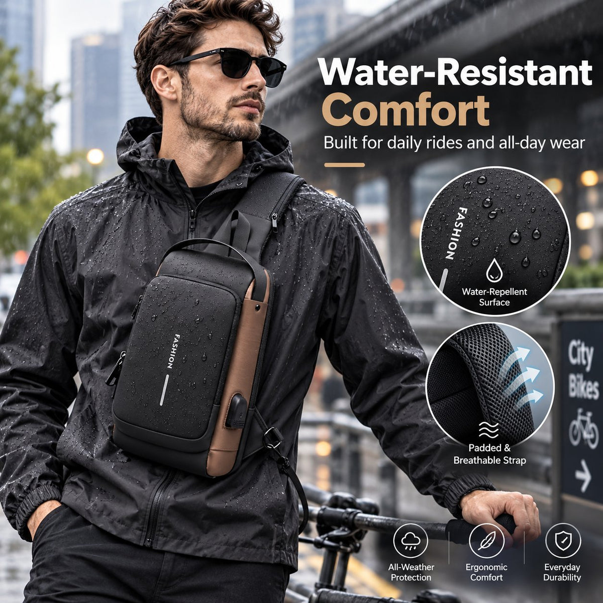 🔒 Anti-Theft Smart Sling Bag | Built-in USB Charging & Secure Combination Lock