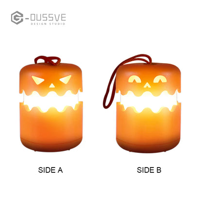 🎃 2-in-1 Foldable Halloween Pumpkin Lantern – Rechargeable LED Handheld Night Light with Dual Expressions & Hanging Lanyard