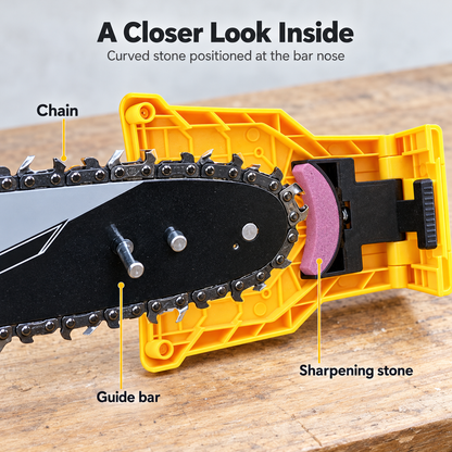 💥Compact Chainsaw Sharpener – Portable Bar-Mount Chain Sharpening Tool with Replaceable Sharpening Stone