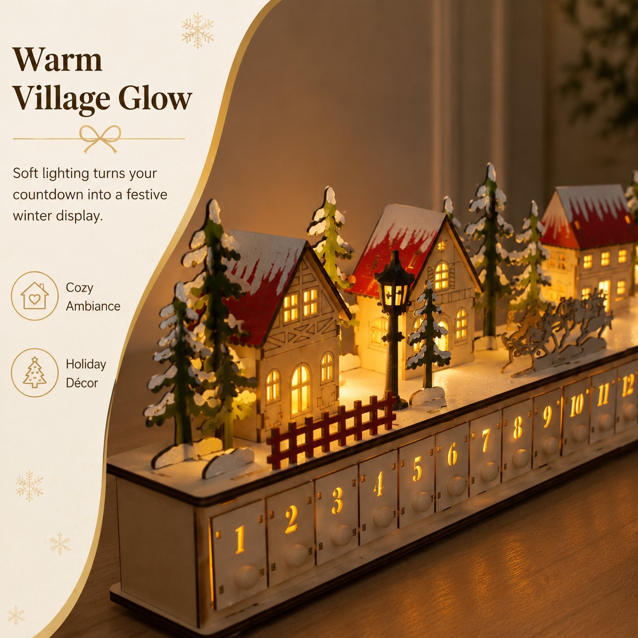 🏡🎁Wooden Village Advent Calendar With Led Glow