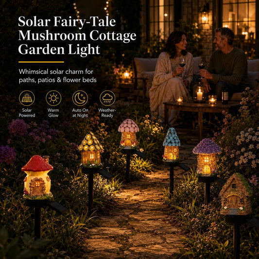 ✨Solar Fairy-Tale Mushroom Cottage Garden Light – Whimsical Warm Glow for Paths, Patios & Flower Beds 🍄🌙