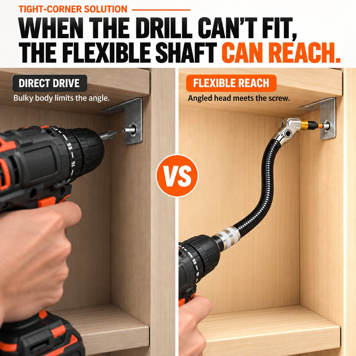 🔧 Flexible 90‑Degree Right‑Angle Drill Attachment with Long Flexible Shaft