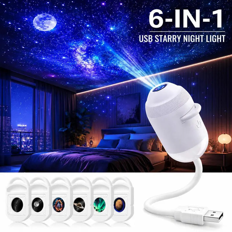 USB Star Projector Lamp, Galaxy Projection & Bedside Night Light🌌