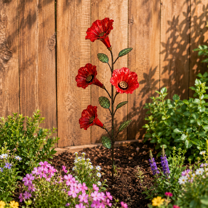✨ Vintage Red Flower Hummingbird Feeder Garden Stake