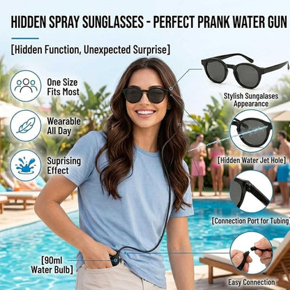 Hidden Squirt Sunglasses with 90ml Refillable Water Reservoir - Fun Water Shooting Glasses for Summer Parties & Beach Gag Gifts