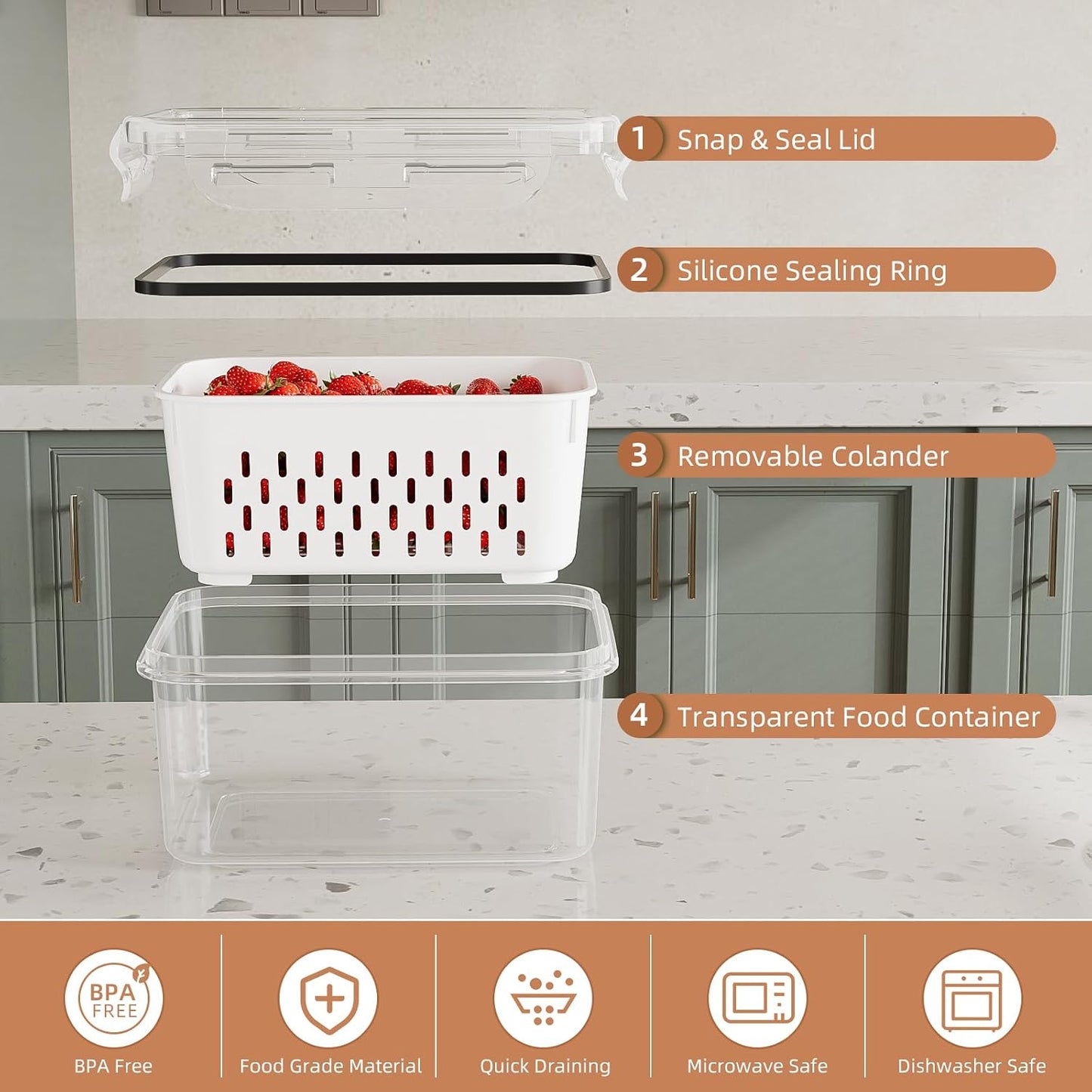 ✨ Keep Food Fresh Up to Longer! 🍓 KEMETHY 10 Pack Fruit Storage Containers with Colanders 🥬 BPA-Free Produce Saver Set 💧 Leakproof Fridge Organizer for Fruits, Vegetables, Berries, Salad, Meat & More 🏡
