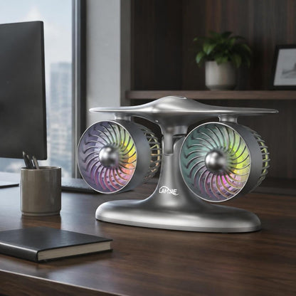 Desktop TwinFan - Compact Double Turbine Desk Fan with RGB Ambient Light for Office & Study