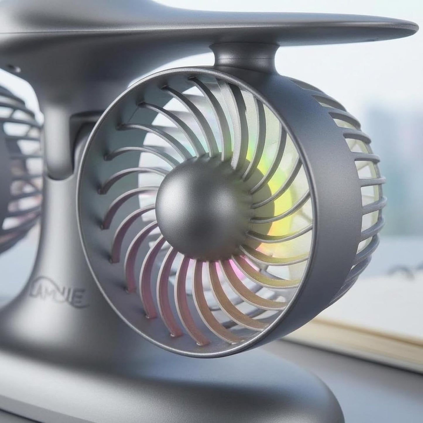 Desktop TwinFan - Compact Double Turbine Desk Fan with RGB Ambient Light for Office & Study