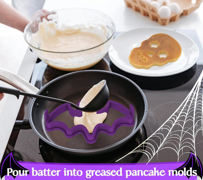 Halloween Silicone Pancake Molds for Skull, Ghost, Bat, and Pumpkin-Shaped Pancakes