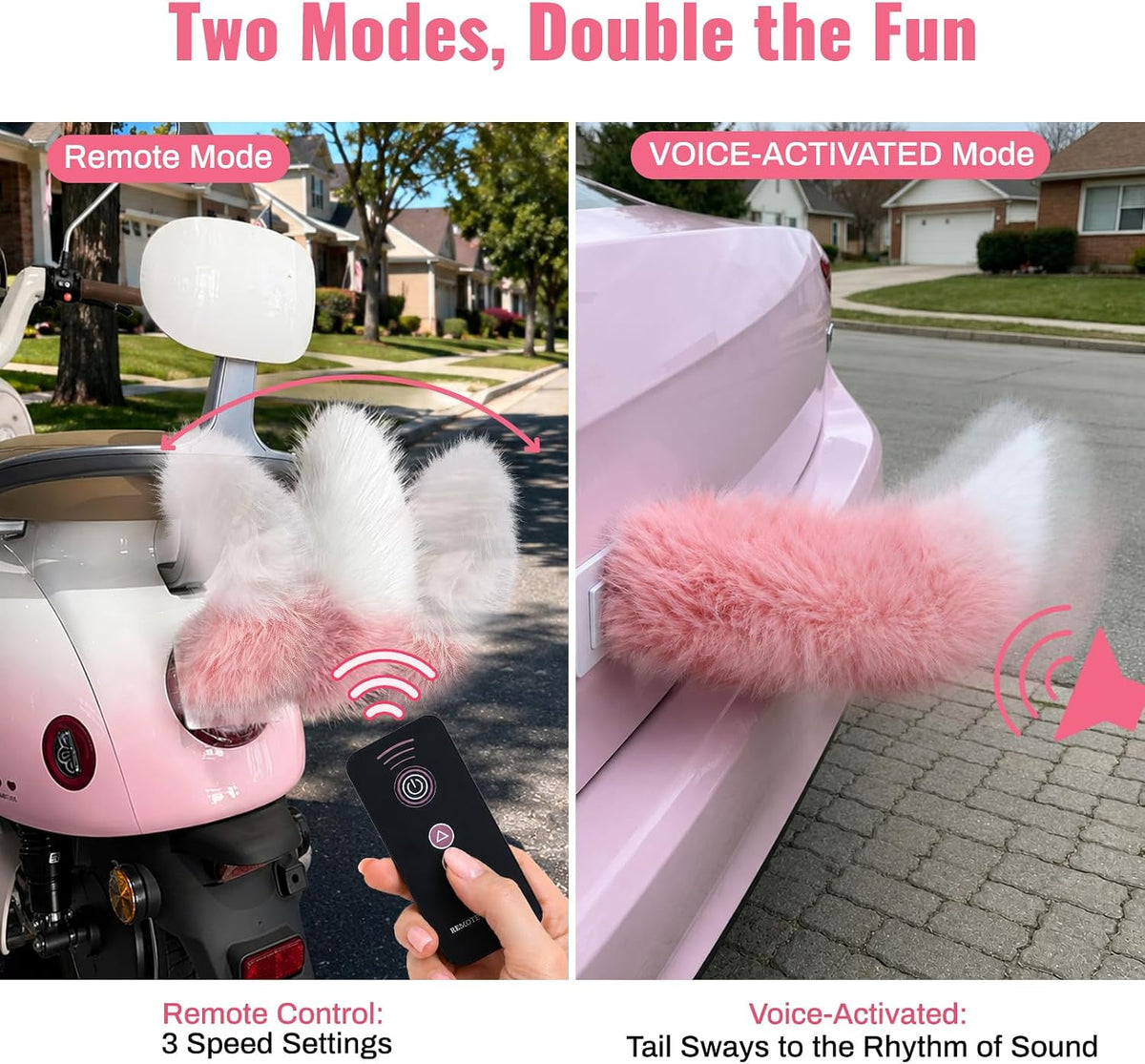 Electric Cat Tail for Car Decoration, Remote-Controlled Wagging Plush Tail for Car