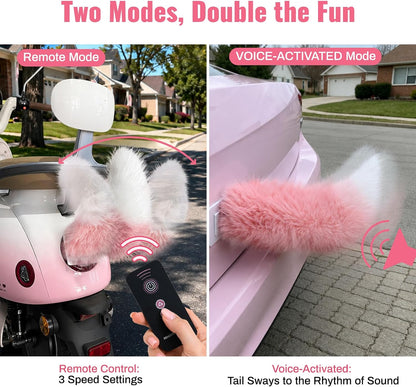 Electric Cat Tail for Car Decoration, Remote-Controlled Wagging Plush Tail for Car
